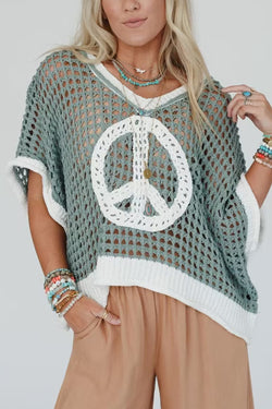 Fashionable V-neck Knitted Hollow Loose Cover-ups