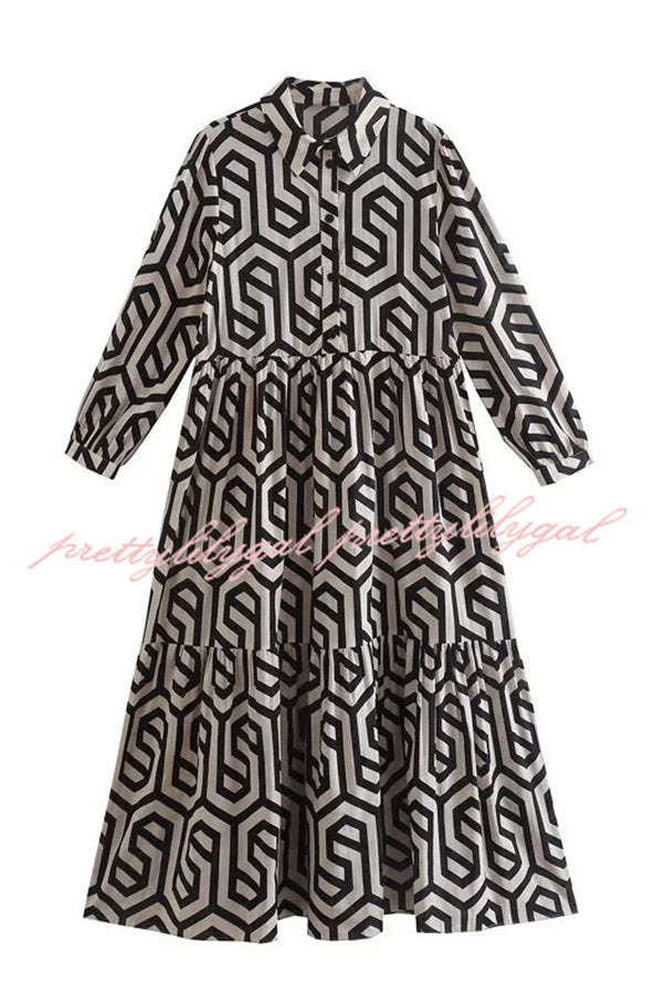 Marley Geometric Figure Print Loose Shirt Midi Dress