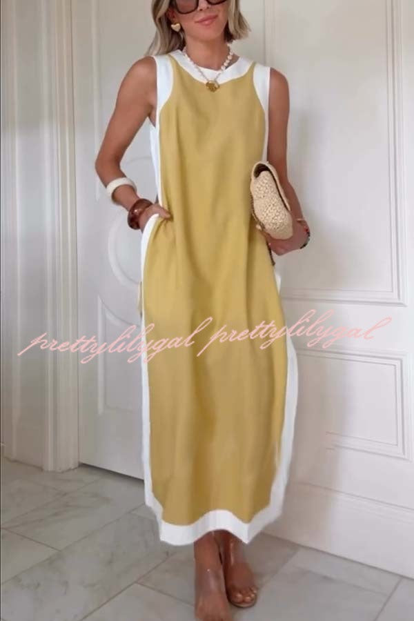 Ellie Contrast Color Sleeveless Midi Top and Elastic Waist Pocket Shorts Set
