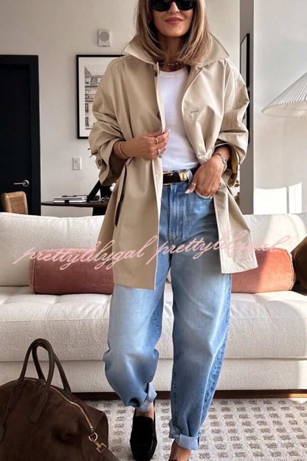 Timeless Fashion Button-breasted Wide Sleeve Pocket Twill A-line Jacket