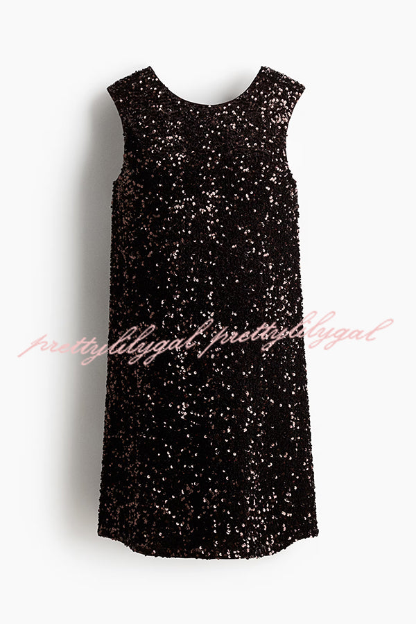 Glam Season Velvet Sequin Back Oversized Bow Design Sleeveless Loose Mini Dress