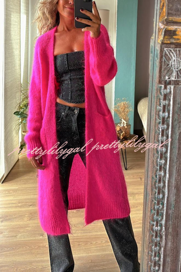 Bright Winter Day Knit Open Front Pocketed Mid-length Cardigan