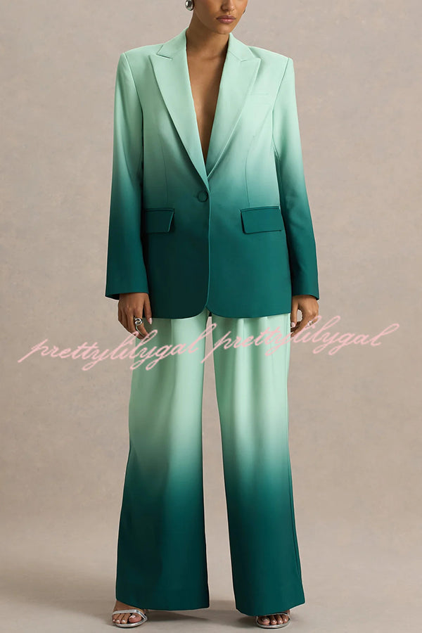 Enya Ombre Print Elastic Waist Pocketed Wide Leg Pants
