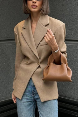 Solid Color Loose Lapel Long Sleeve Button Blazer
