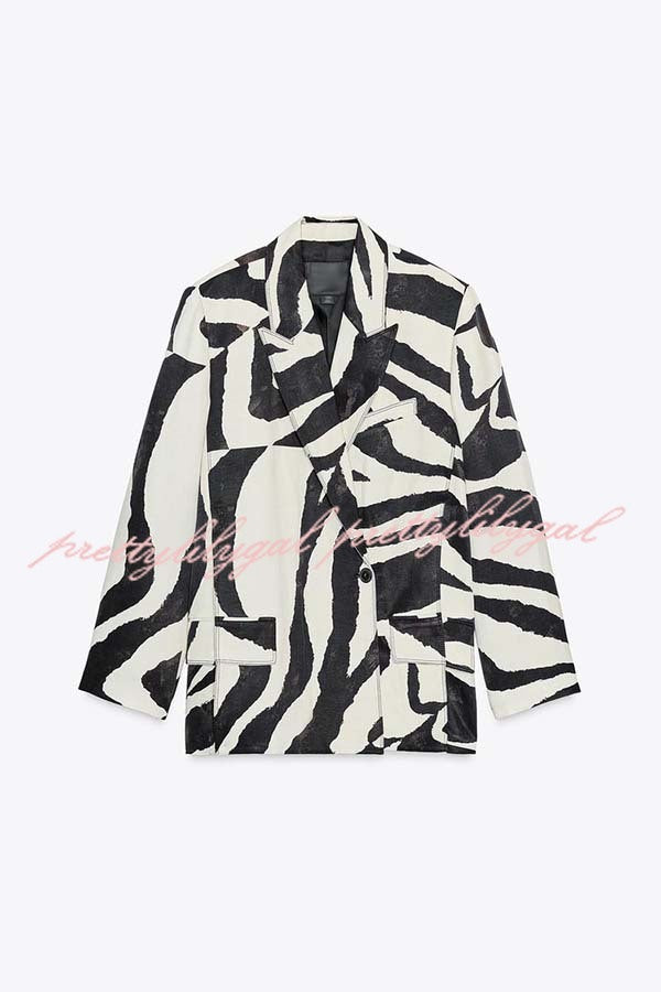 Breath of Freedom Animal Print Button Up Long Sleeve Lapel Loose Blazer