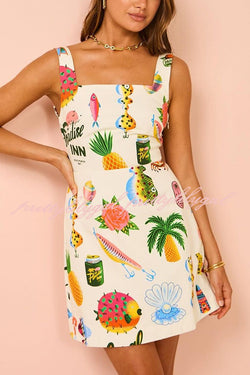 Summer Colorful Fruit Unique Print Tie-back Mini Dress