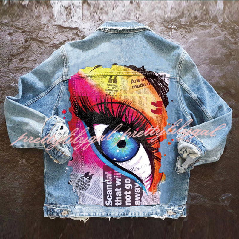 Halloween Print Long Sleeve Denim Jacket