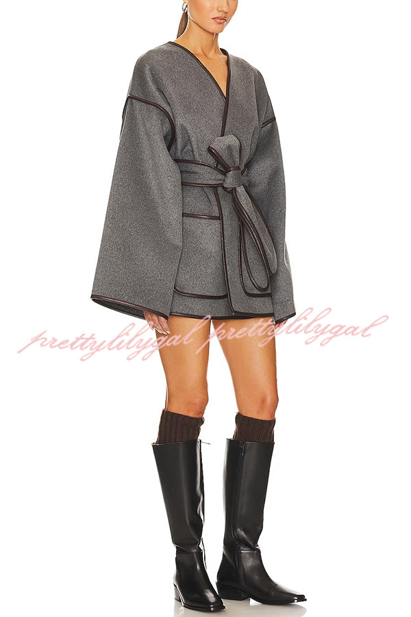 Comfort Is Luxury Wool Blend Tie-up  Pocket Oversized Blanket Coat