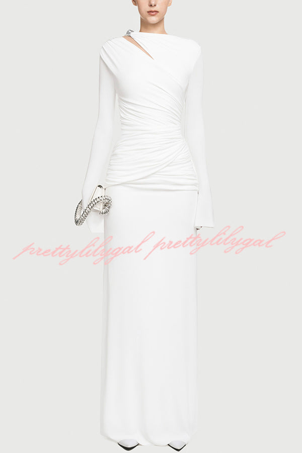 Stylish Long-sleeved Slim-fit Pleated Elegant Maxi Dress