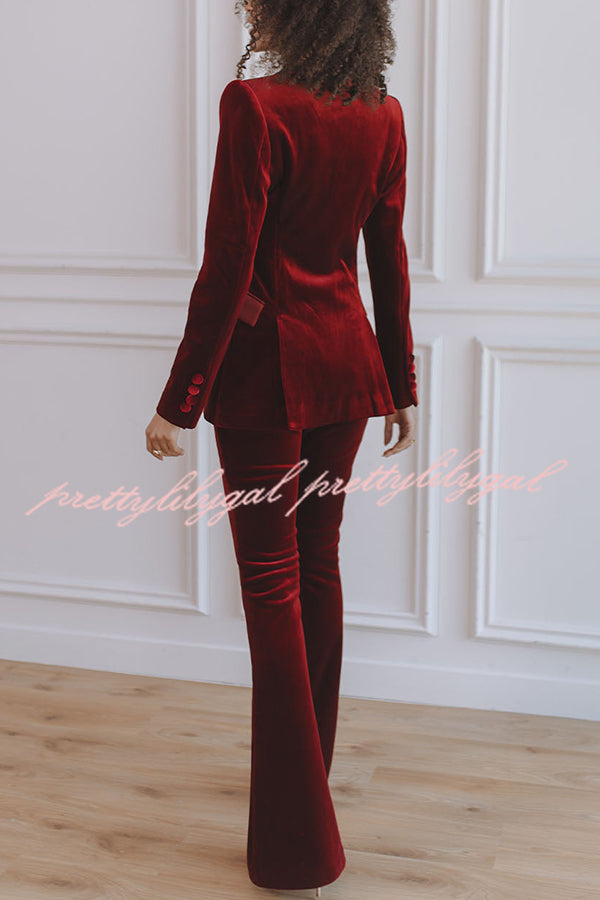 Delicate Daze Velvet Satin Lapel Button Up Long Sleeve Tapered Waist Blazer