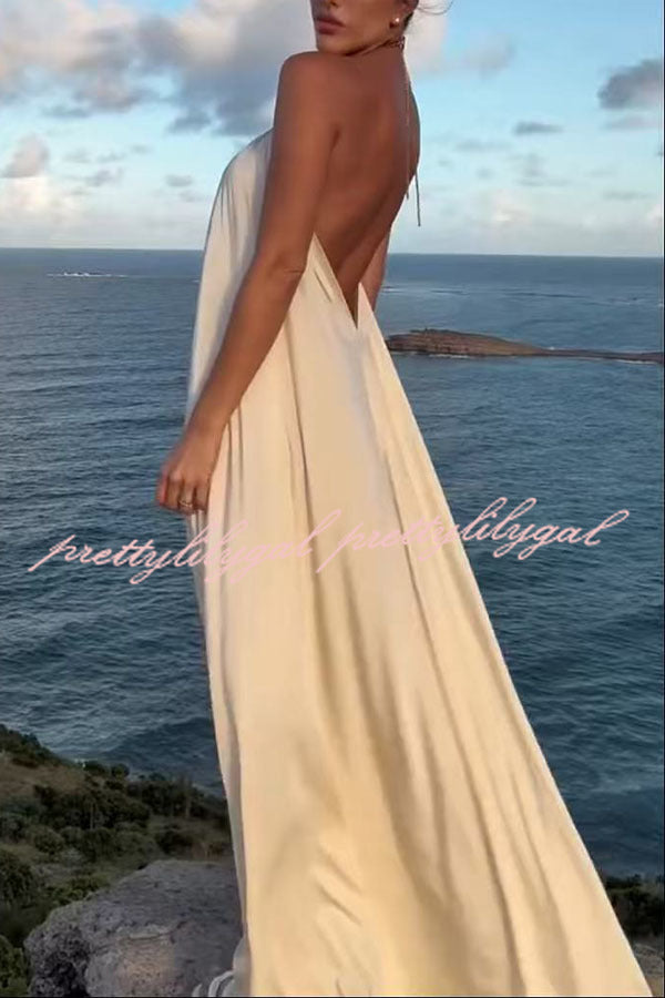 Ocean Goddess Metal Circular Chain Halter Backless Vacation A-line Maxi Dress Ocean Goddess Metal Circular Chain Halter Backless Vacation A-line Maxi Dress