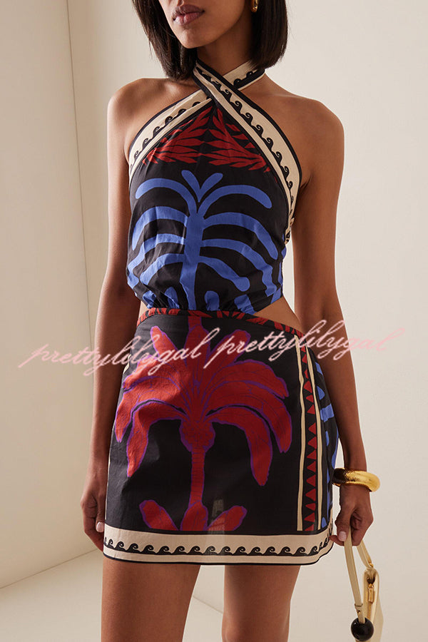 Unique Printed Sexy Halterneck Resort Beach Mini Dress