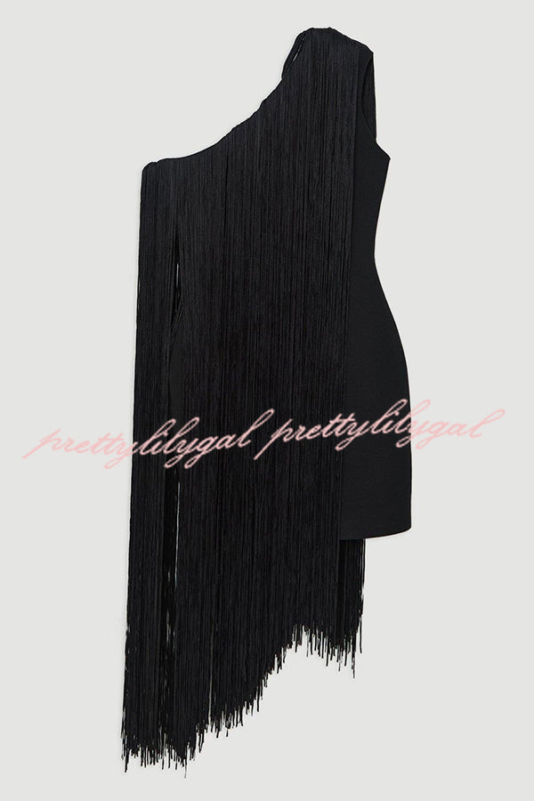 Fashion One-shoulder Slim-fit Elegant Tassel Mini Dress
