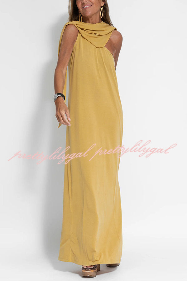 Flawless and Free One Shoulder Relaxed Slit Maxi Dress