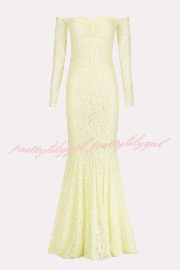 Sexy Off Shoulder Long-sleeved Lace Slim Fishtail Maxi Dress