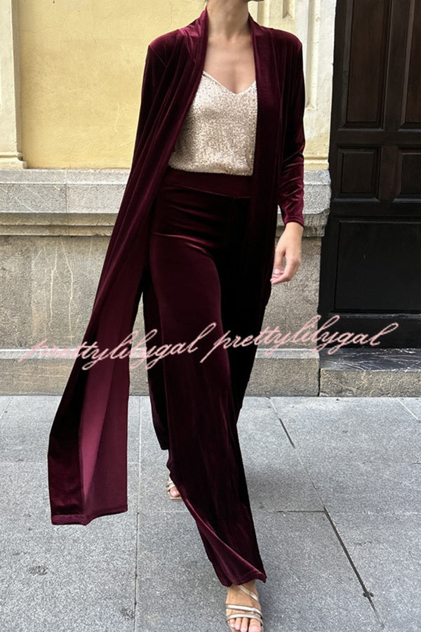 Rooice Velvet Stretch Waist Wide Leg Pants