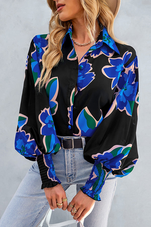 Contrast Unique Print Button Down Long Sleeved Shirt