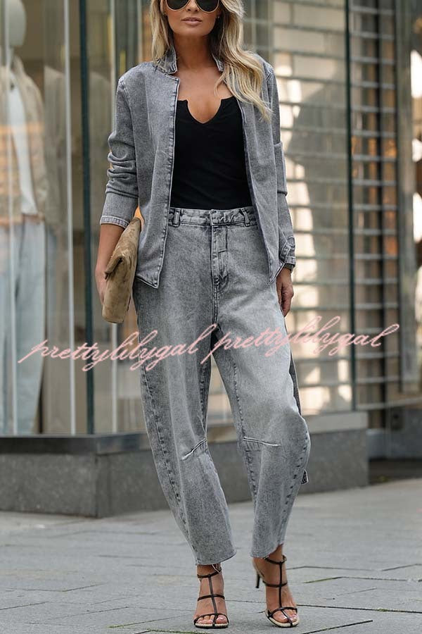 Casual Meetup Washed Denim Mid Rise Pocketed Barrel Jeans