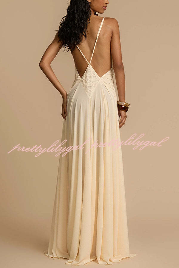 Modern Muse Tulle Lace Patchwork Backless Flowy Maxi Dress