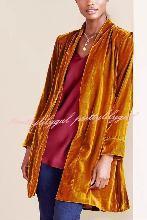 Solid Color Velvet Long-sleeved Loose Mid-length Coat