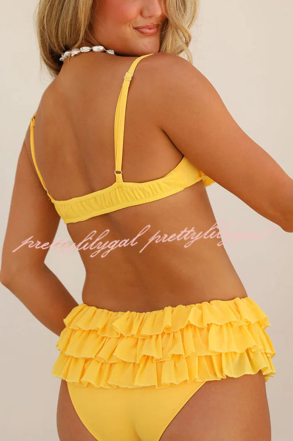 Sweet Summer Mood Tiered Ruffle Design Stretch Bikini Swimsuit