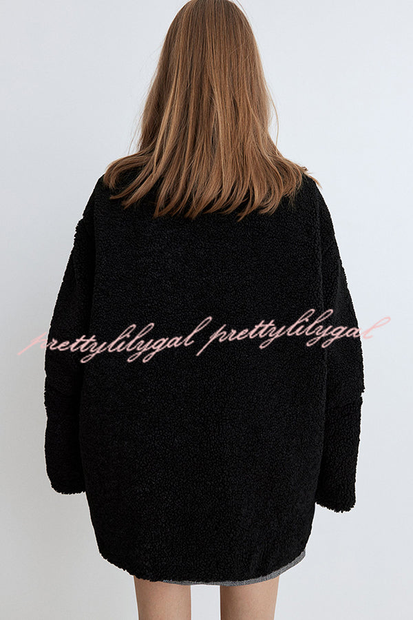 Solid Color Stitching High Collar Long Sleeve Loose Pocket Woolen Coat