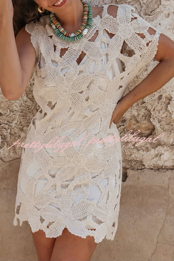 Fashion Crochet Hollow Loose Beach Cover-up Mini Dress