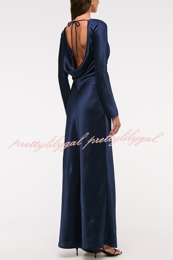 Eternal Event Satin Long Sleeve Cowl Back Slip Maxi Dress