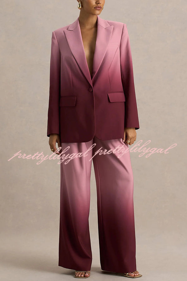 Enya Ombre Print Elastic Waist Pocketed Wide Leg Pants
