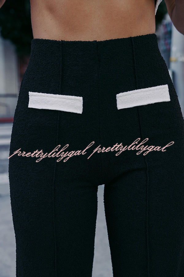 Fashion Contrast Color Stretch High Waist Casual Straight Pants