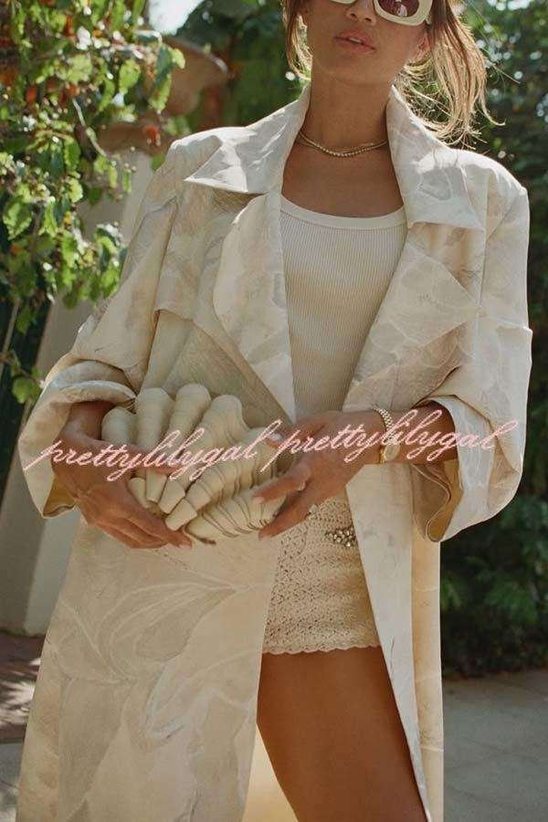 Sylva Abstract Floral Print Long Sleeve Belted Lapel Oversize Trench Coat