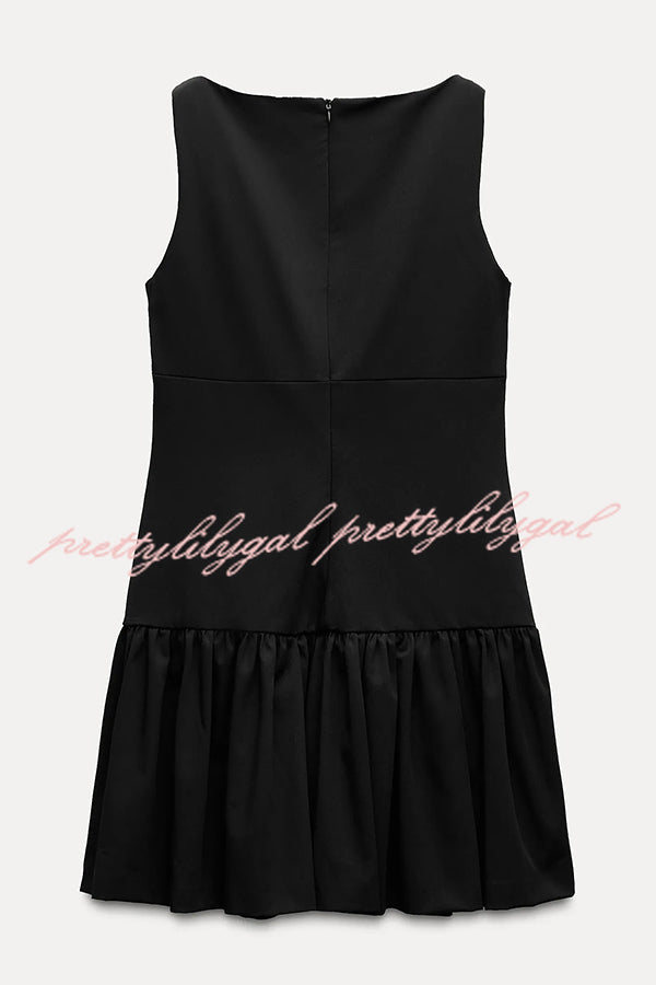 Solid Velvet Bow Embellished Sleeveless Mini Dress