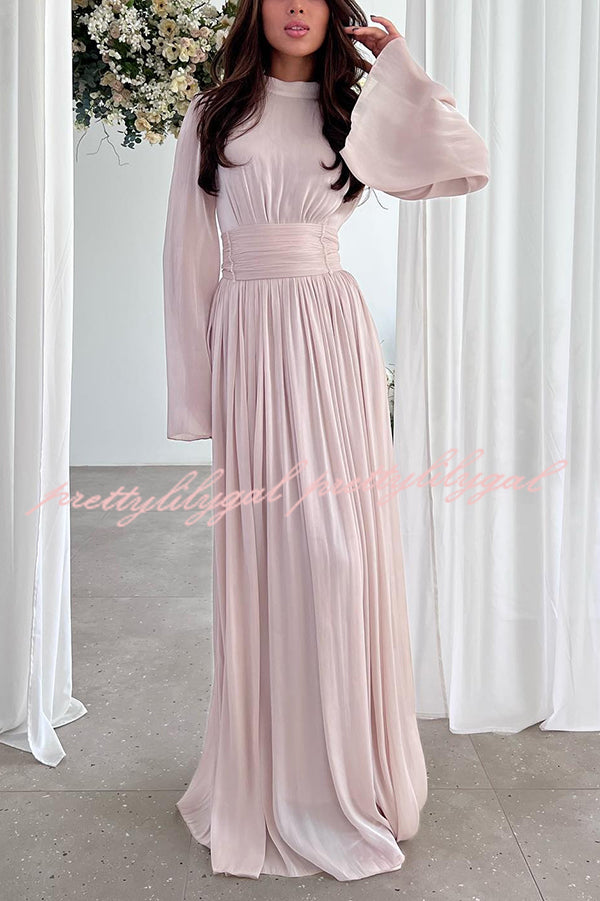 Stylish and Elegant Waist-tie Back Pleated Maxi Dress