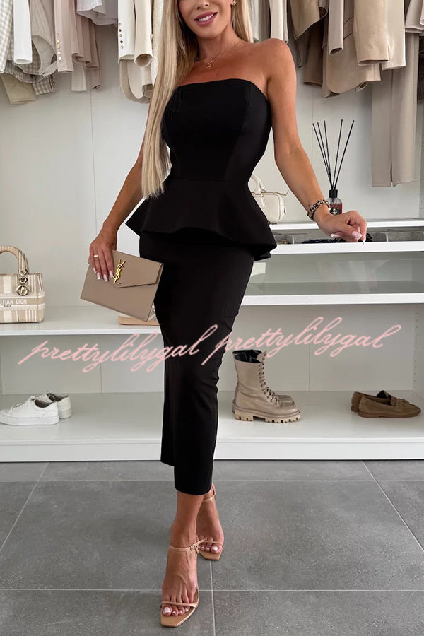 Sexy Tube Backless Lace-up Top and Slim Slit Midi Skirt Set