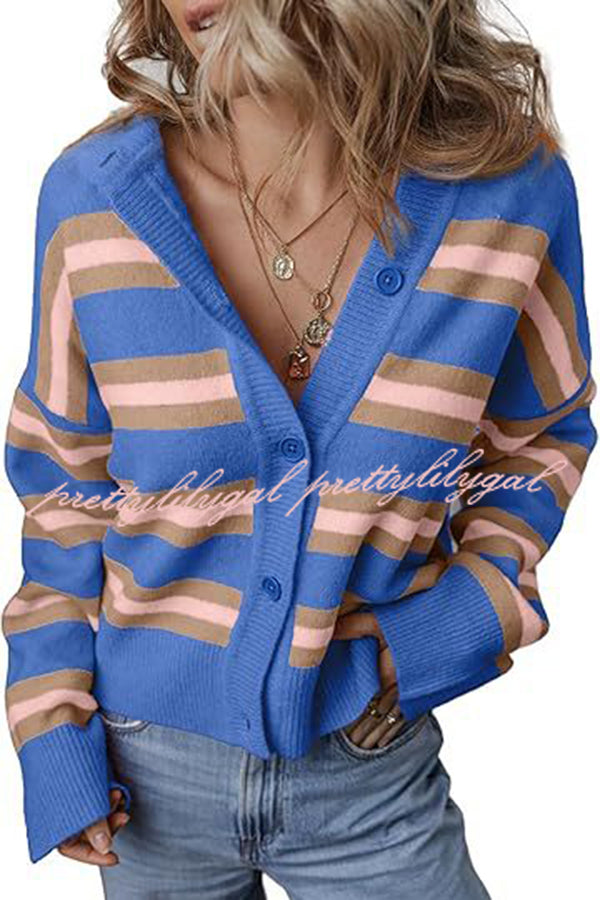 Colorblock Striped Knitted Long-sleeve Cardigan