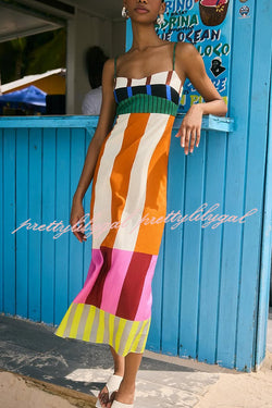 Beach Moment Linen Blend Unique Color Block Slip Maxi Dress Beach Moment Linen Blend Unique Color Block Slip Maxi Dress