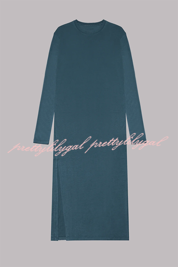 The Bedisse Cotton Blend Long Sleeve Relaxed Slit Midi Dress