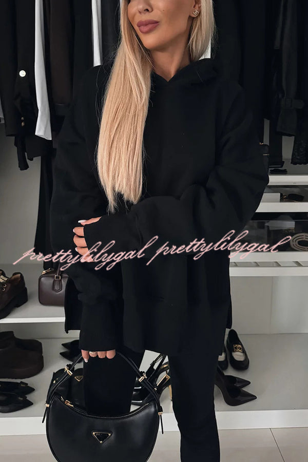 Fashion Loose Casual Hooded Long Sleeve Sweatshirt and Elastic Waist Leggings Set