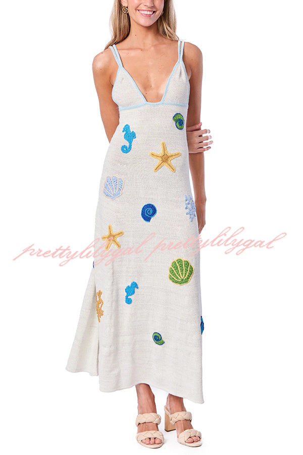 Beach Shell Printed Sling Vacation Style Loose Maxi Dress