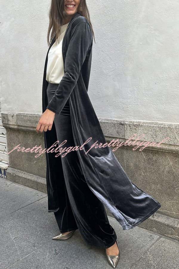 Rooice Velvet Stretch Waist Wide Leg Pants