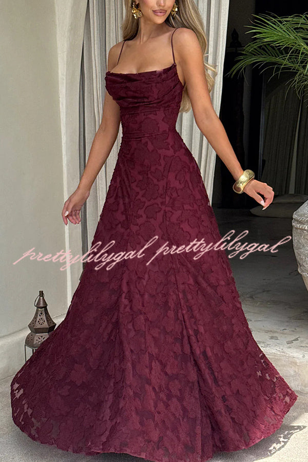 Francis Floral Burnout Jersey Fabric Cowl Neck Back Lace-up Maxi Dress