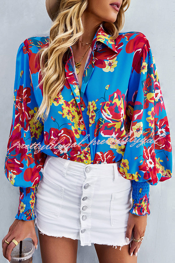 Contrast Unique Print Button Down Long Sleeved Shirt