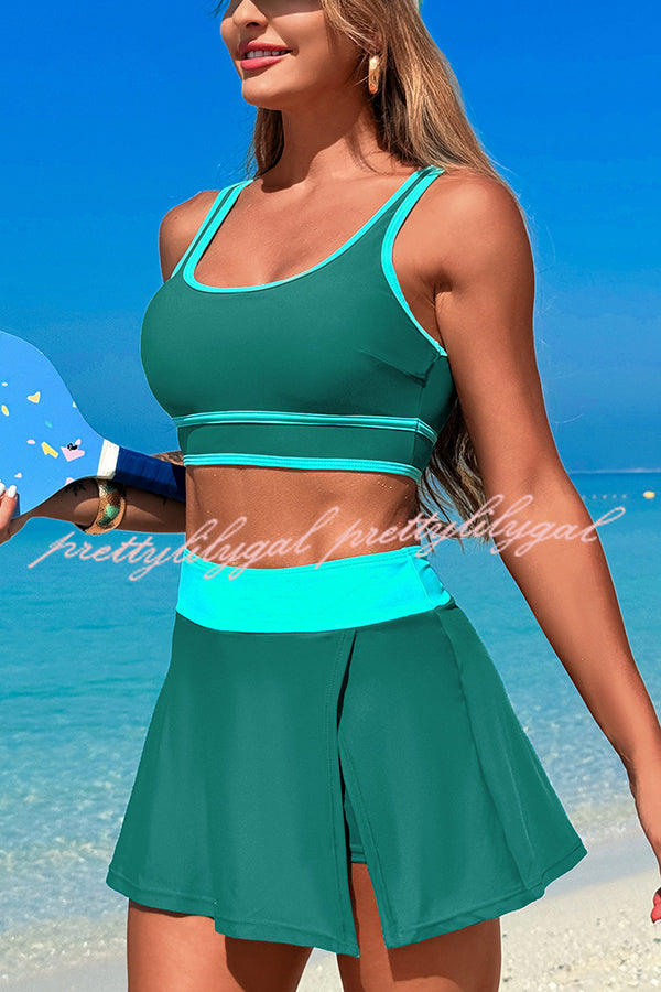 Fashion Contrast Color Stretch Sports Two-piece Bikini Swimsuit