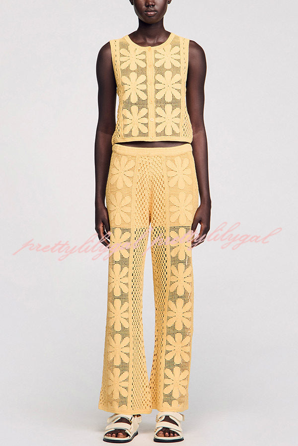 Fashion Embroidered Hollow Sleeveless Round Neck Knitted Vest