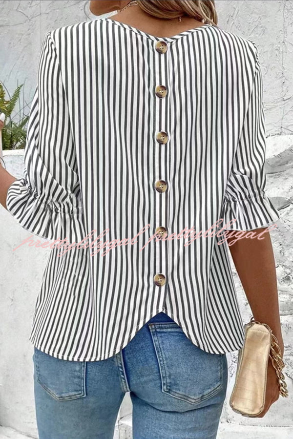 Fashionable Striped Printed Button Half Sleeve Casual Shirt