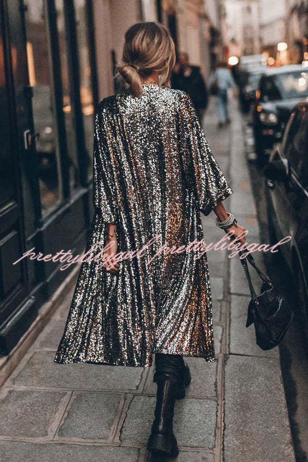 Disco Glamour Sequin Bell Sleeve Kimono