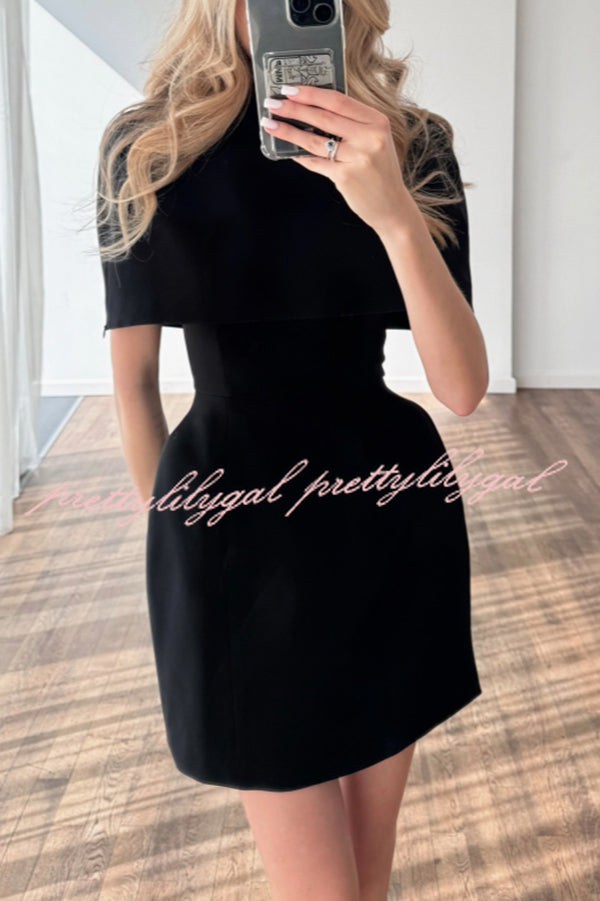 Solid Color Shawl and Square Neck Sleeveless Fitted Mini Dress Two-piece Set