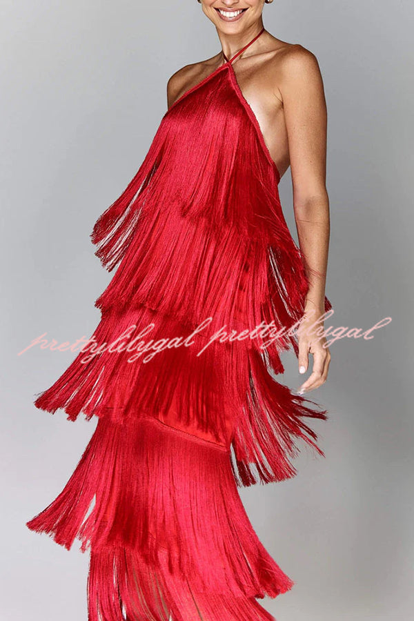 Sexy Halterneck Backless Elegant Fringe Maxi Dress