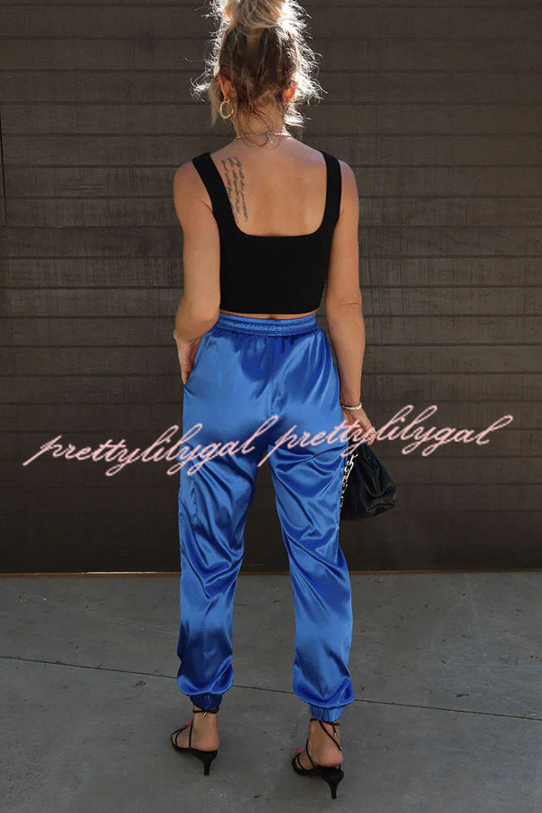 Something Great Satin Pocketed Elastic Waist Cargo Pants