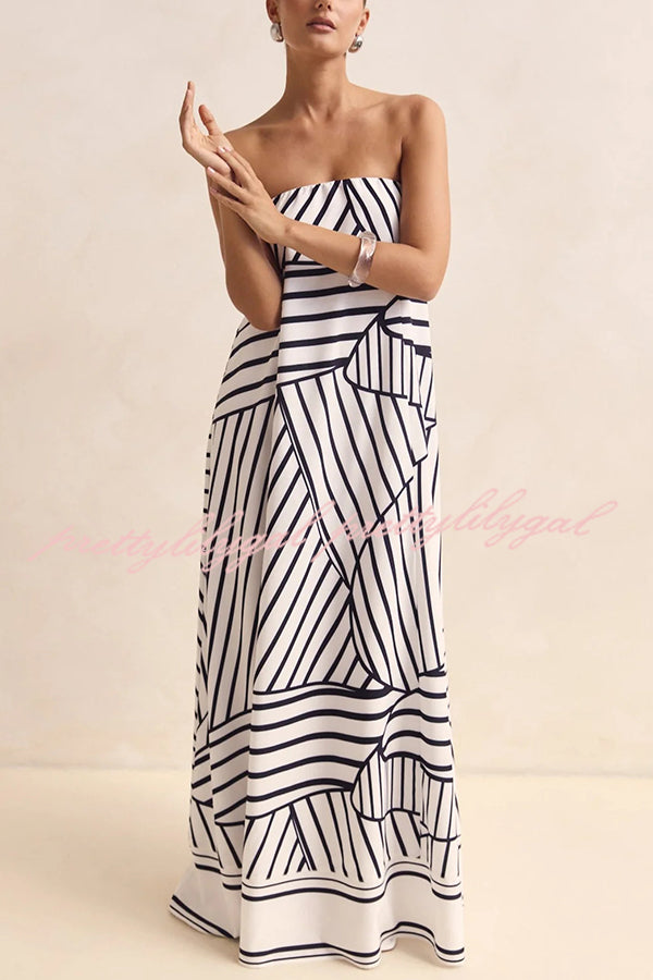 Unique Print Sexy Tube Top Back Zipper Loose Maxi Dress